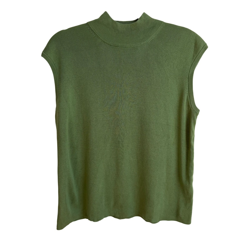 Coldwater Creek Green Knit Shell Top Silk Cotton Womens 1X Green Mock Neck Tank